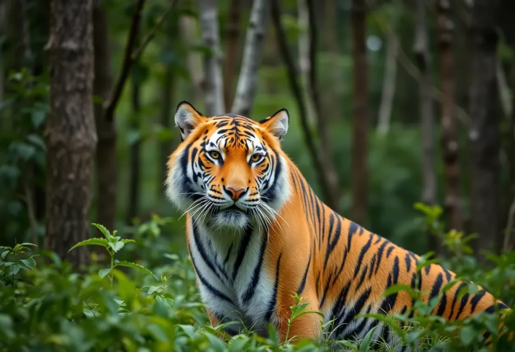A majestic Amur tiger in its natural habitat, representing wildlife conservation.