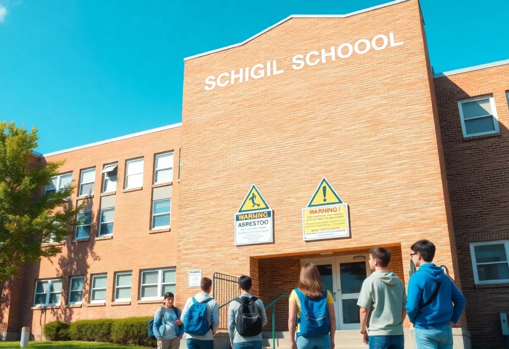 Students outside a high school affected by asbestos hazards