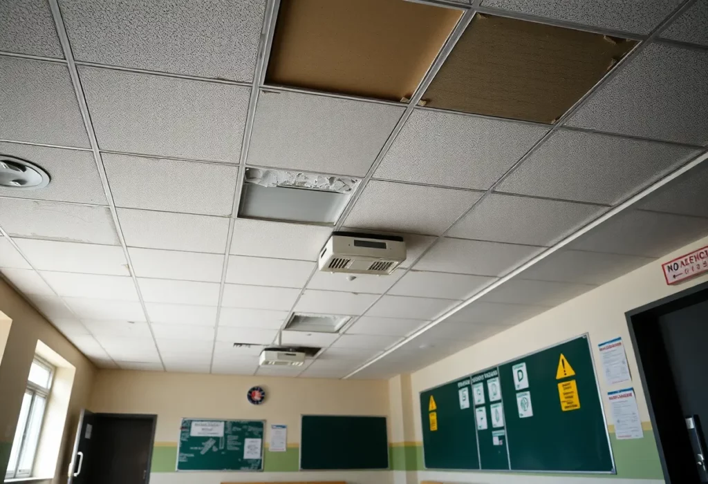 Damaged school building potentially containing asbestos
