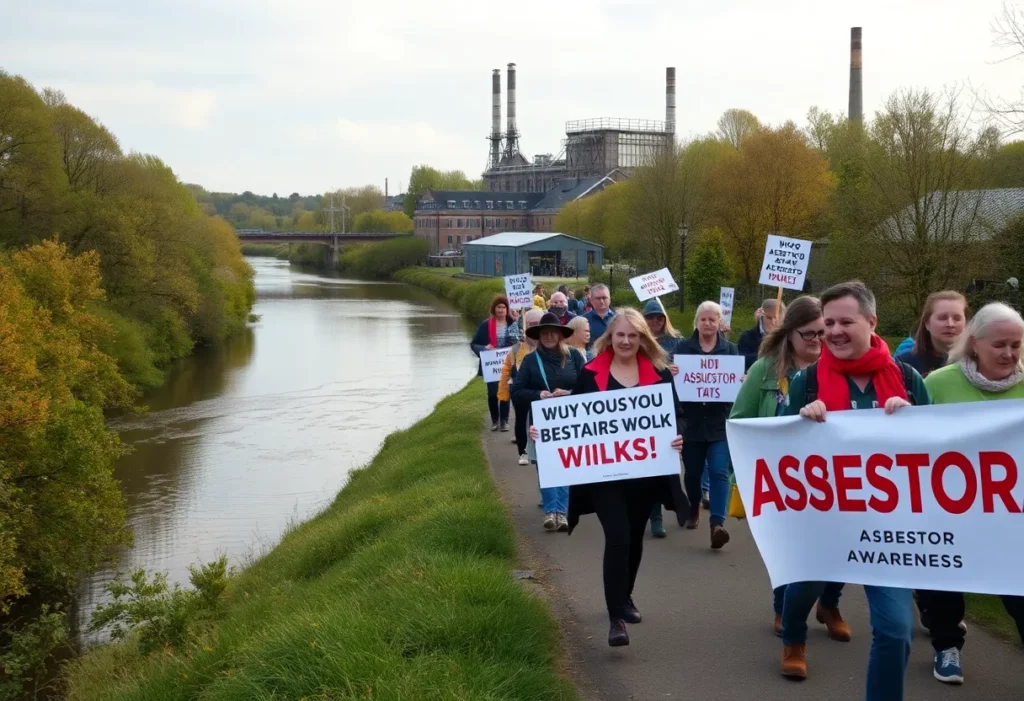 Participants walking along the river for asbestos awareness
