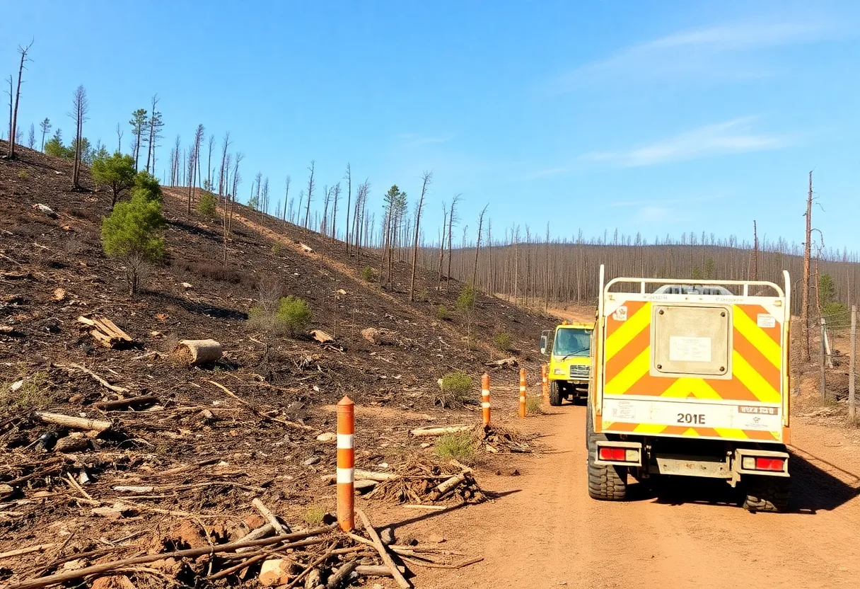 Cleanup of debris in a wildfire affected area in California