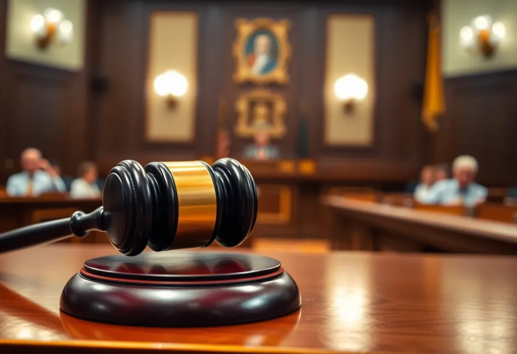 Courtroom setting with gavel representing chrysotile asbestos litigation