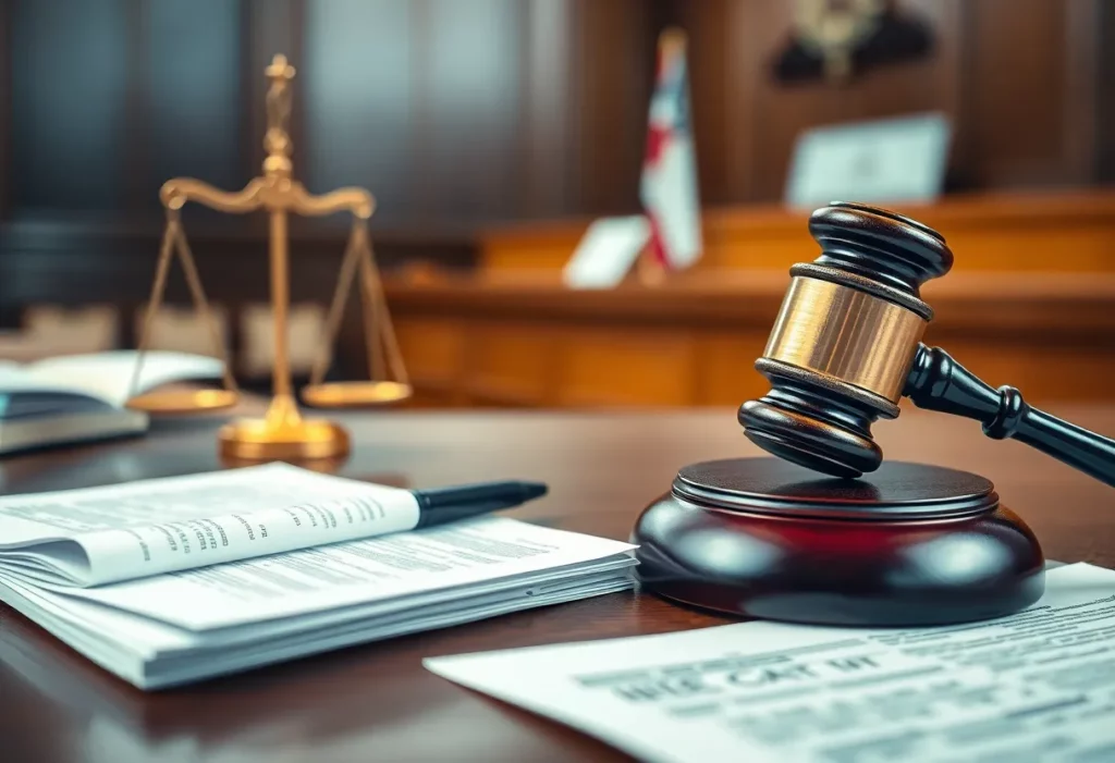 Courtroom scene depicting legal proceedings for a mesothelioma case