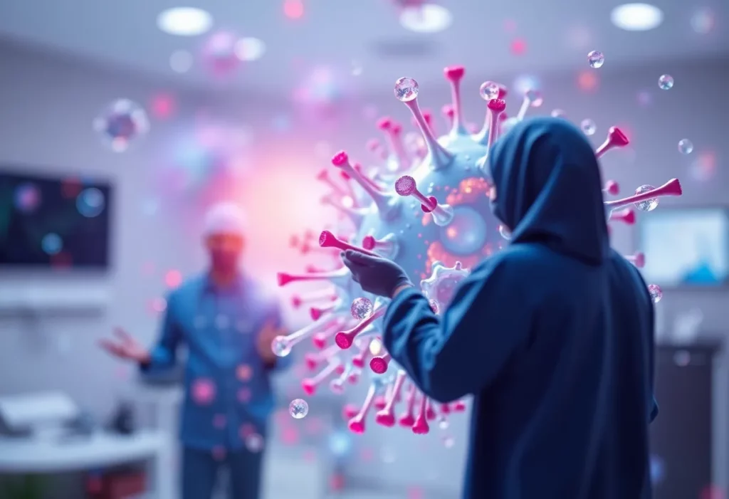 Abstract image representing the impact of COVID-19 on cancer diagnoses and treatment.