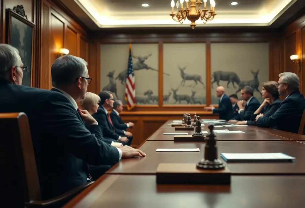 A depiction of a jury deliberating in a courtroom about a mesothelioma case.