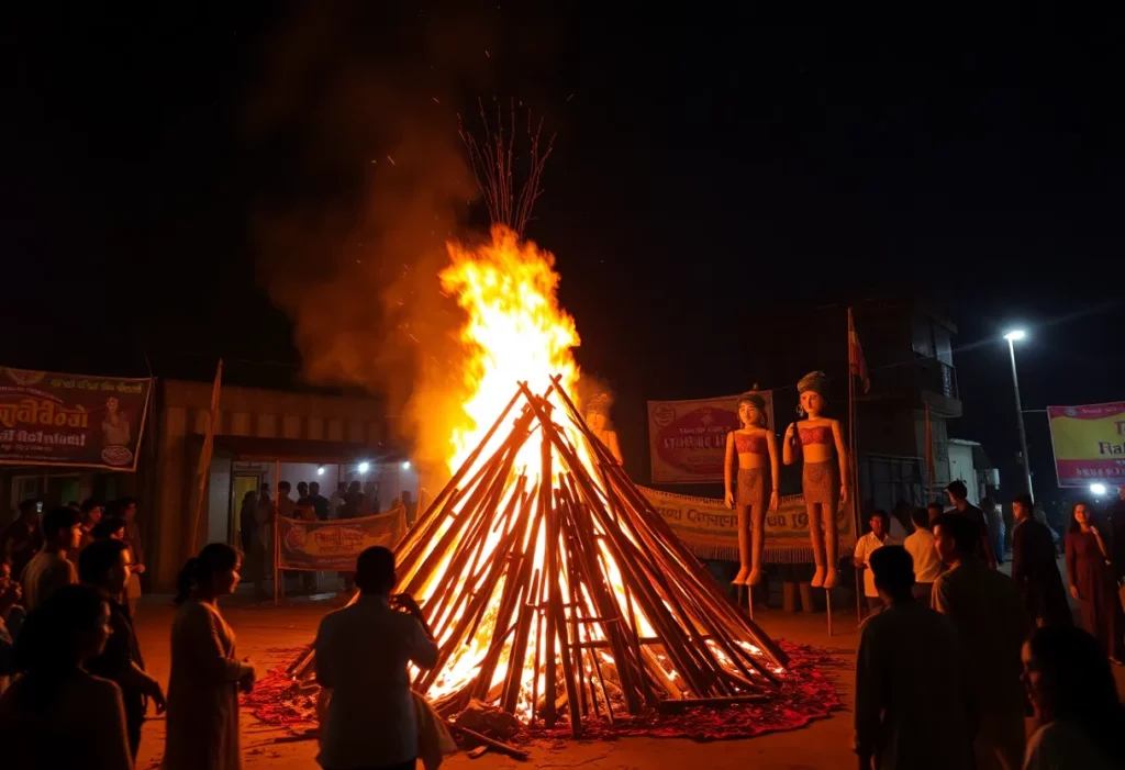 Community gathering around a bonfire during Eleventh Night.