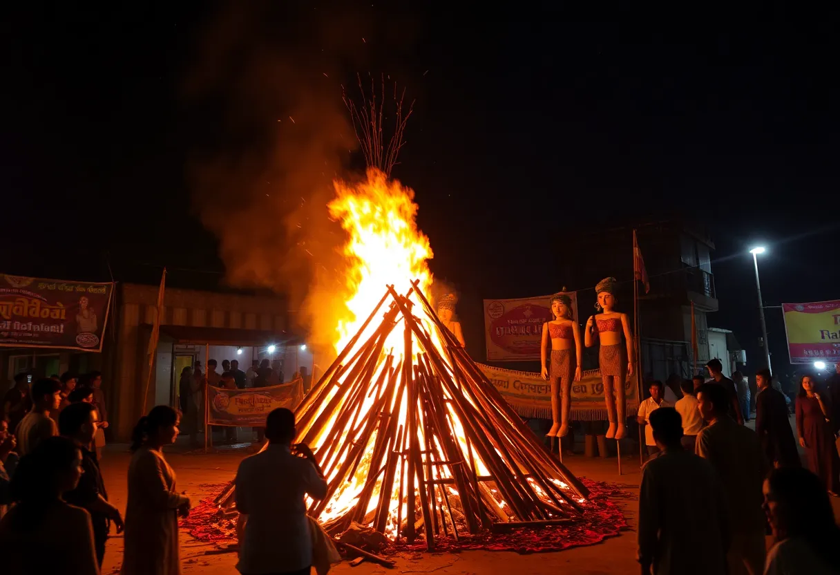 Community gathering around a bonfire during Eleventh Night.