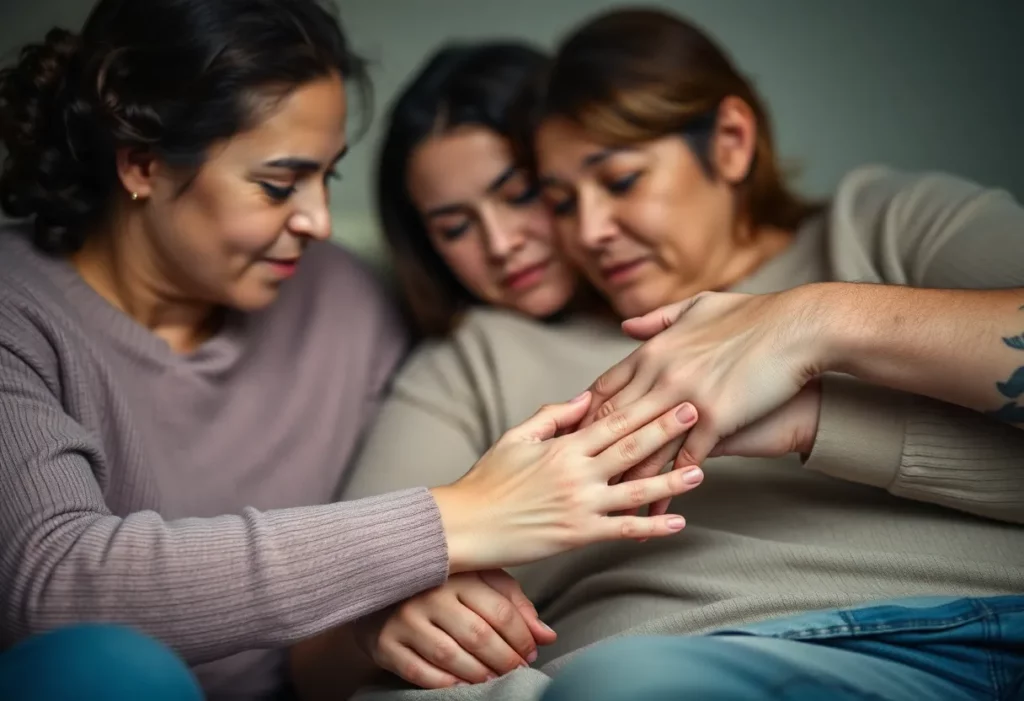 A supportive family gathered together during a difficult time, representing the emotional impact of illness and health challenges.