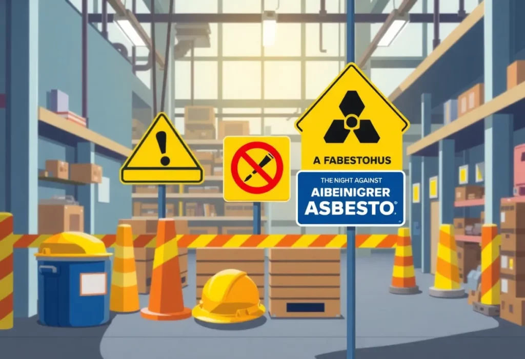 Illustration of workplace safety measures against asbestos exposure