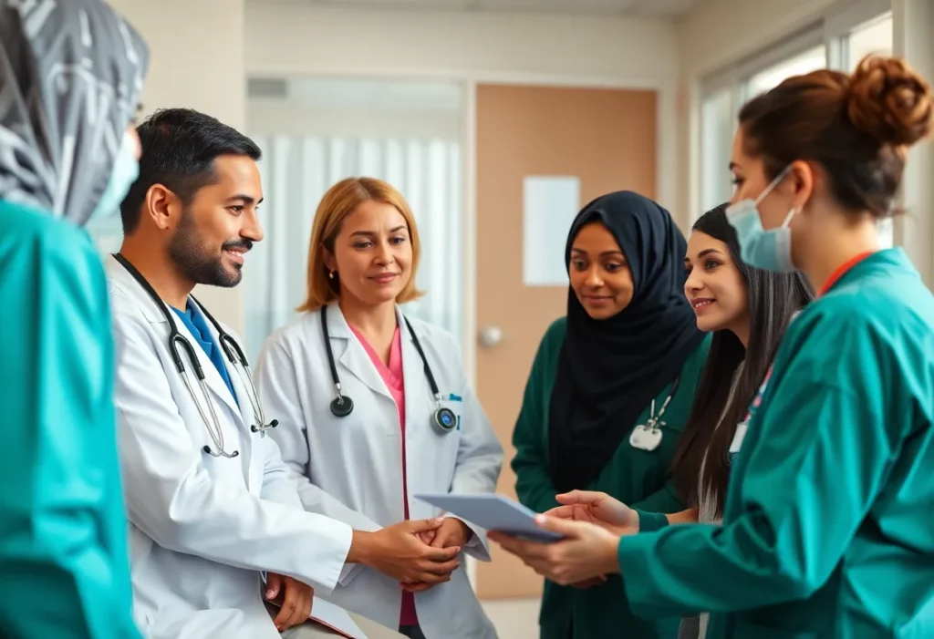 Healthcare professionals discussing care strategies for rare cancer patients.