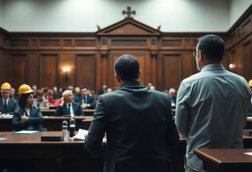 Courtroom scene representing a mesothelioma lawsuit