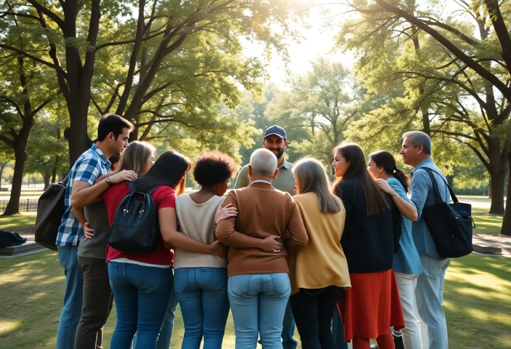 Group of individuals standing together in support of mesothelioma survivors.