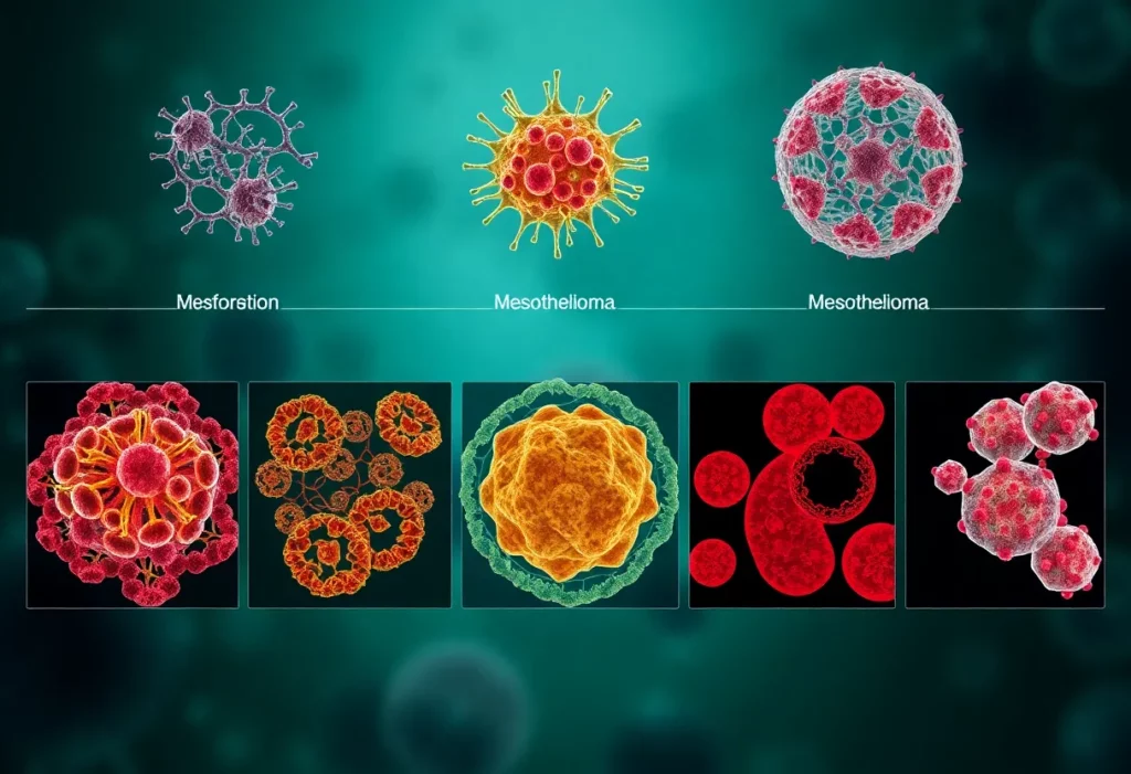 Illustration depicting different cell structures related to mesothelioma treatment.