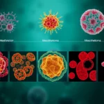 Illustration depicting different cell structures related to mesothelioma treatment.