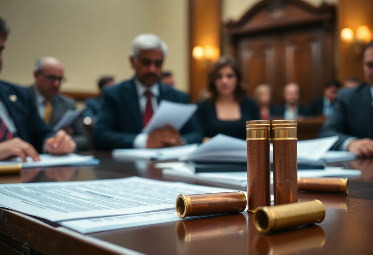 Courtroom scene focusing on a jury and legal documents related to a mesothelioma lawsuit