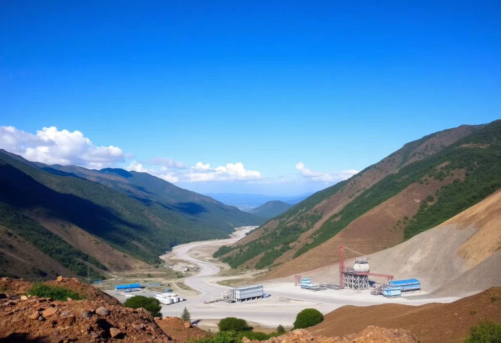 A panoramic view of Minaçu's mining landscape with rare earth mining activities.