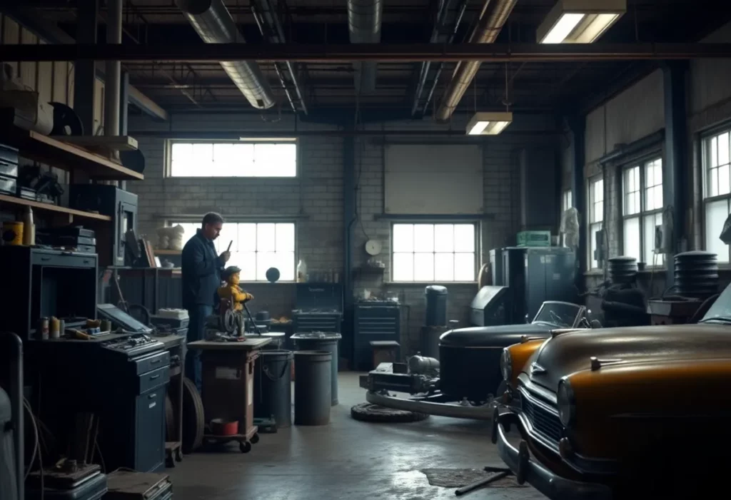 Vintage automotive repair shop with tools