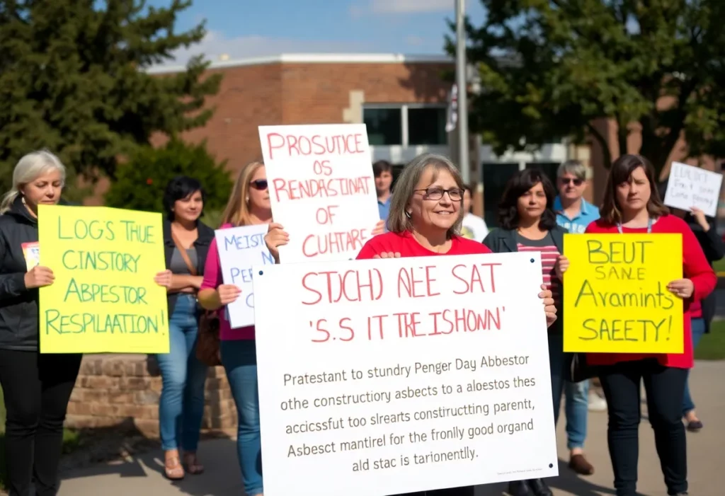 Parents peacefully protesting outside P.S. 176 The Ovington School for asbestos safety concerns