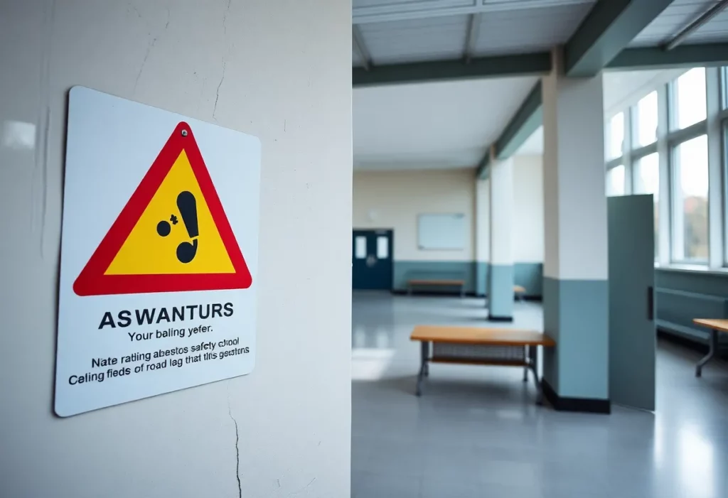 Warning signs about asbestos at a Philadelphia school building.