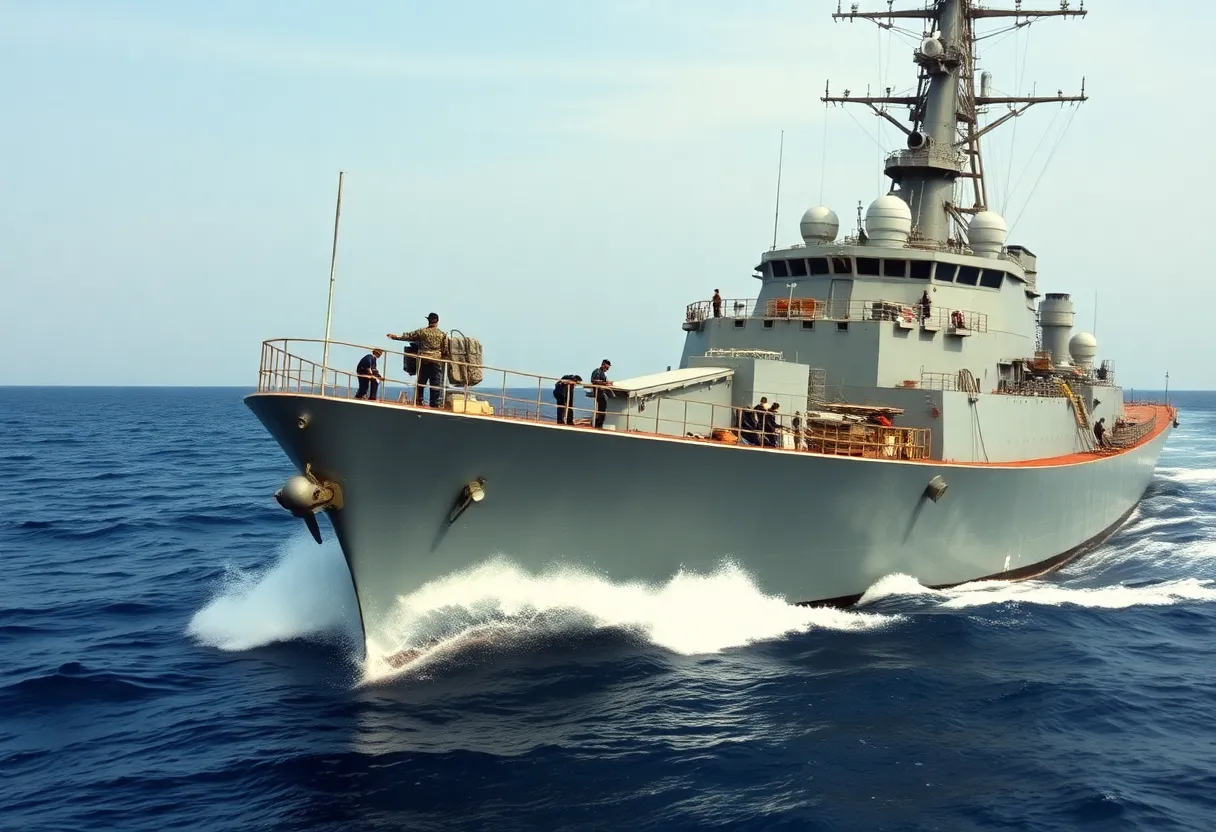 USS Comte de Grasse destroyer ship with crew
