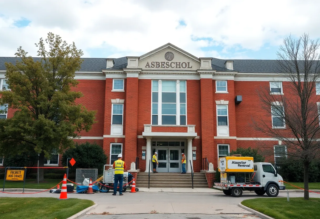 Workers beginning asbestos removal at the former Clay School in Wheeling