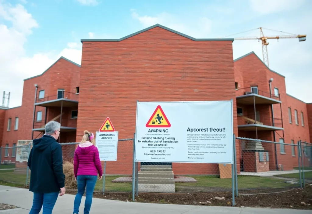 Construction sites of schools with asbestos warnings