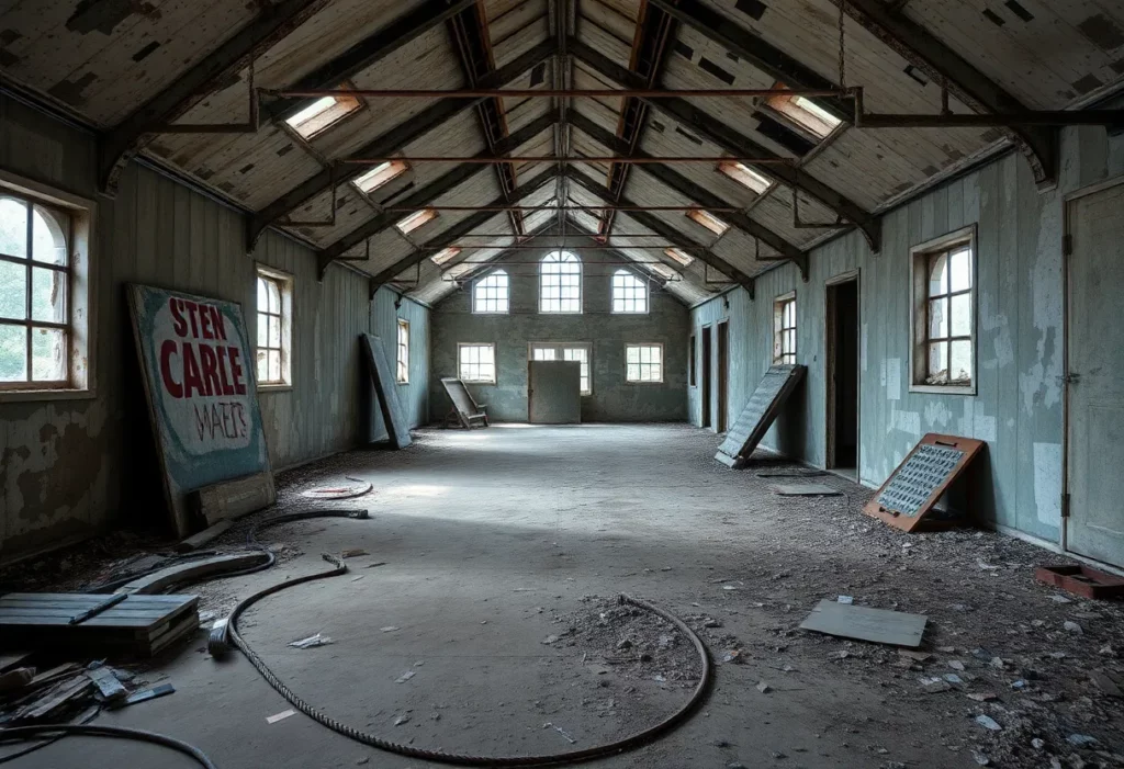 Deteriorating materials in an old military base highlighting asbestos risks
