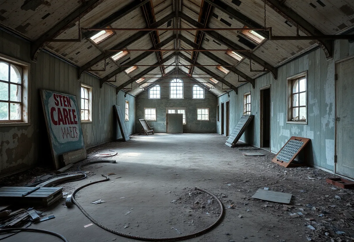 Deteriorating materials in an old military base highlighting asbestos risks