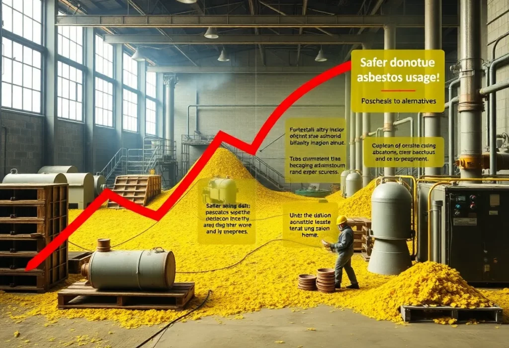 Illustration of the decline of asbestos usage highlighting public health awareness.