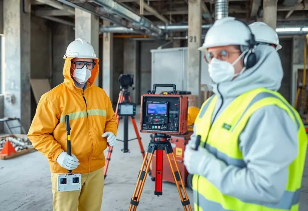 Asbestos testing equipment in a construction site for safety compliance