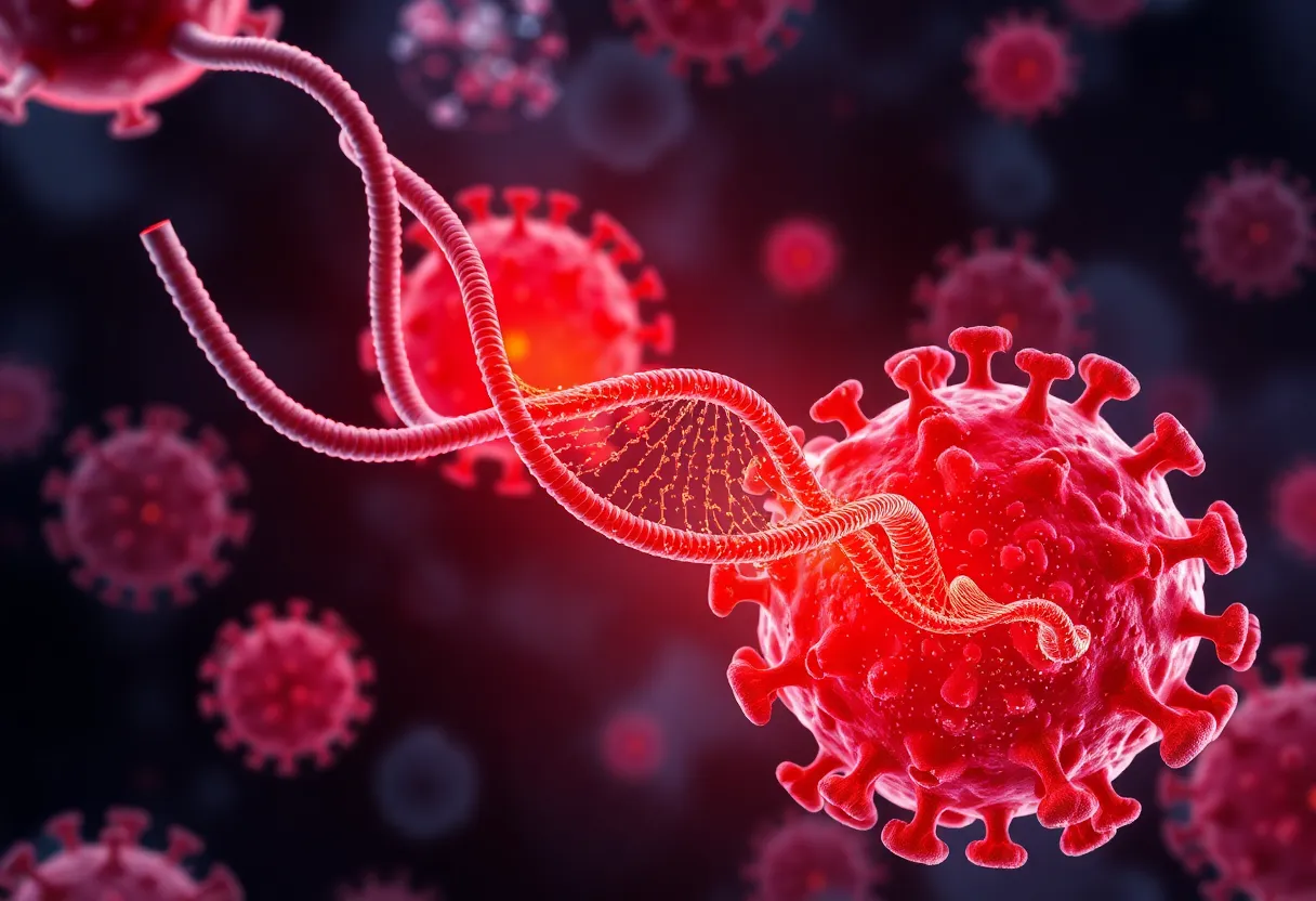 Illustration highlighting the CDKN2A deletion and its impact on the immune microenvironment in Diffuse Pleural Mesothelioma.