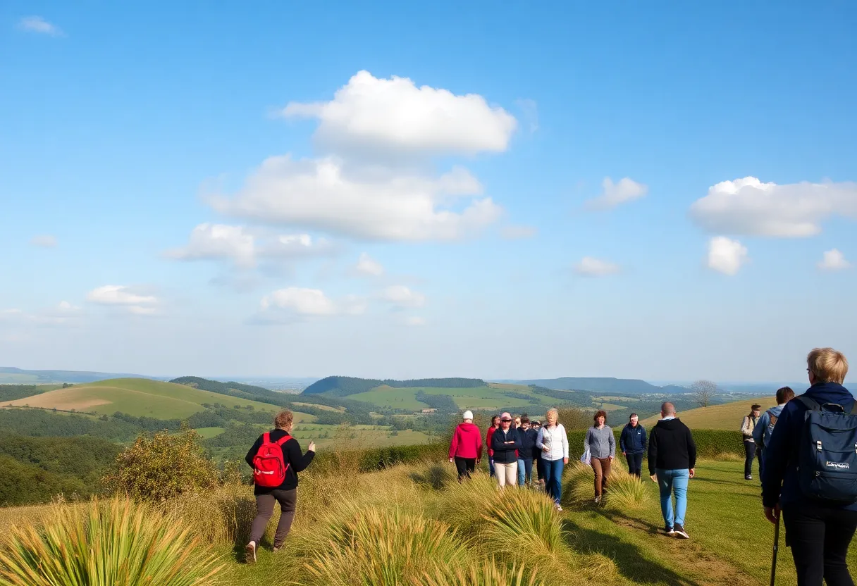Participants walking in the Chilterns during a charity challenge