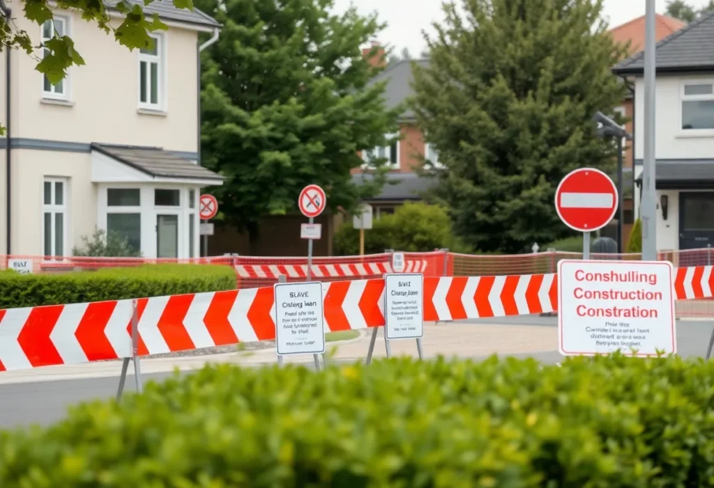 Construction site at Cleckheaton with safety signage