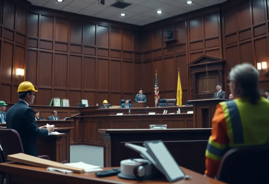 Courtroom scene regarding asbestos claims ruling