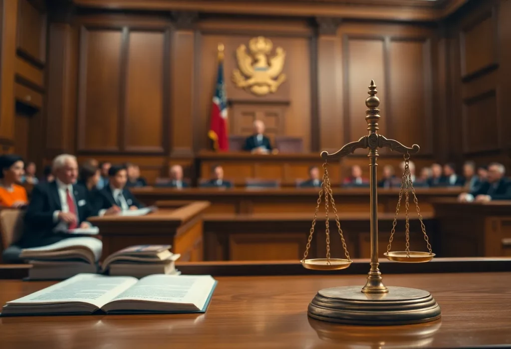 Courtroom scene illustrating a jury delivering a verdict on an asbestos case.