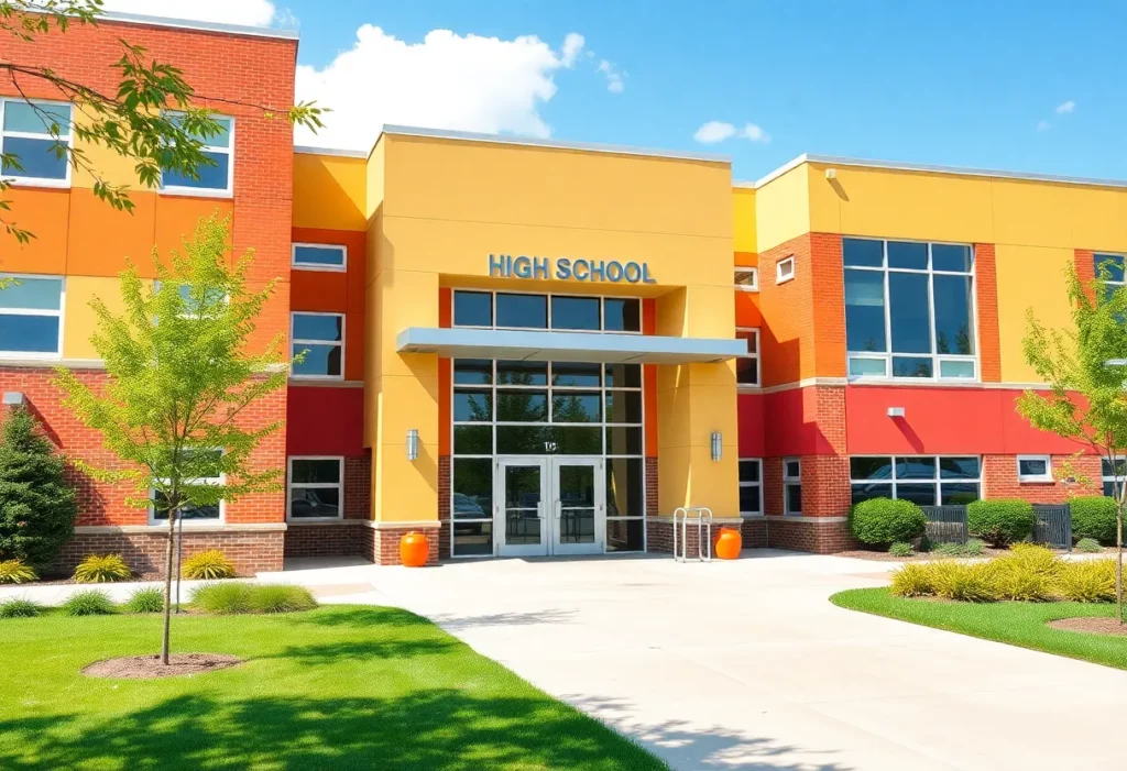 Exterior view of the renovated Frankford High School building