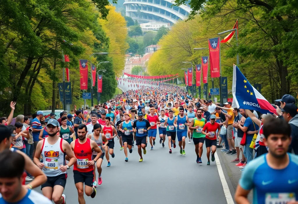 Vibrant scene from the Great North Run with runners and spectators