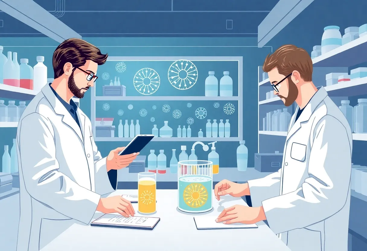 Laboratory scene showing research on CAR T-cell therapy for cancer treatment.