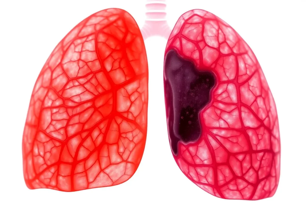 Comparison of healthy lung tissue and lung tissue damaged by mesothelioma
