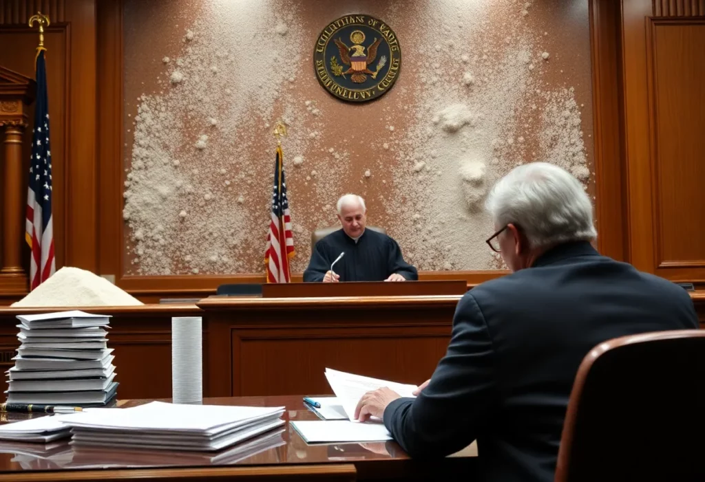 Scene of courtroom where bankruptcy plan is approved