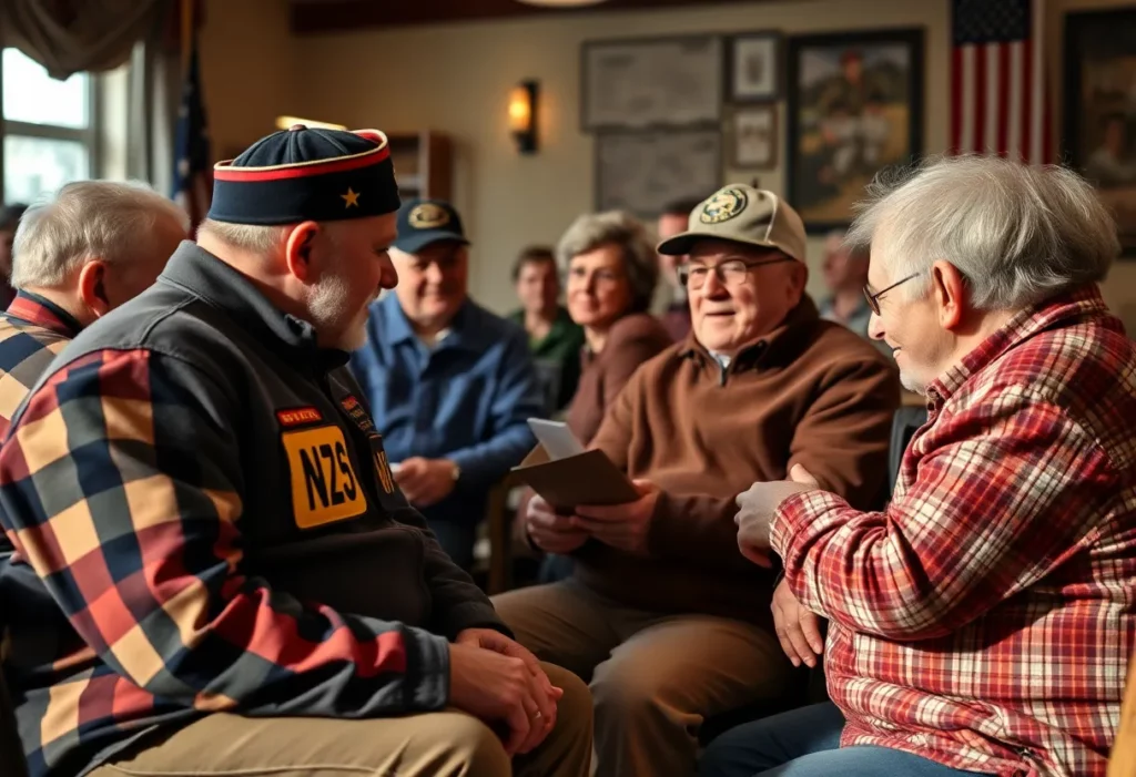A group of veterans sharing stories and support for mesothelioma advocacy