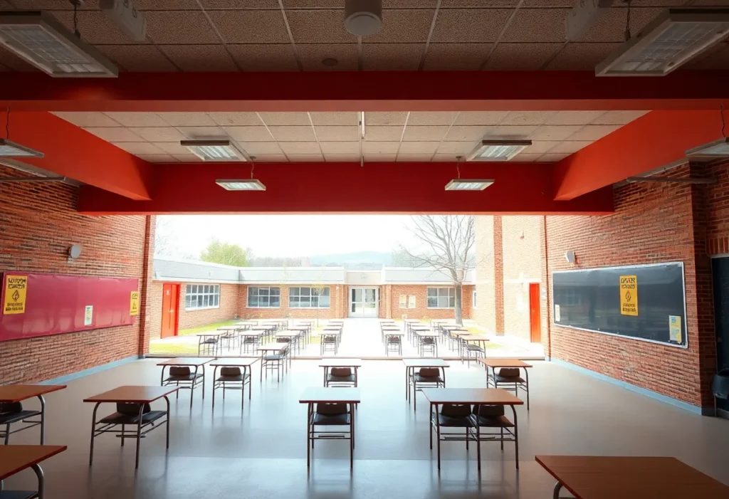 Empty classrooms at Williamsport High School due to asbestos concerns.