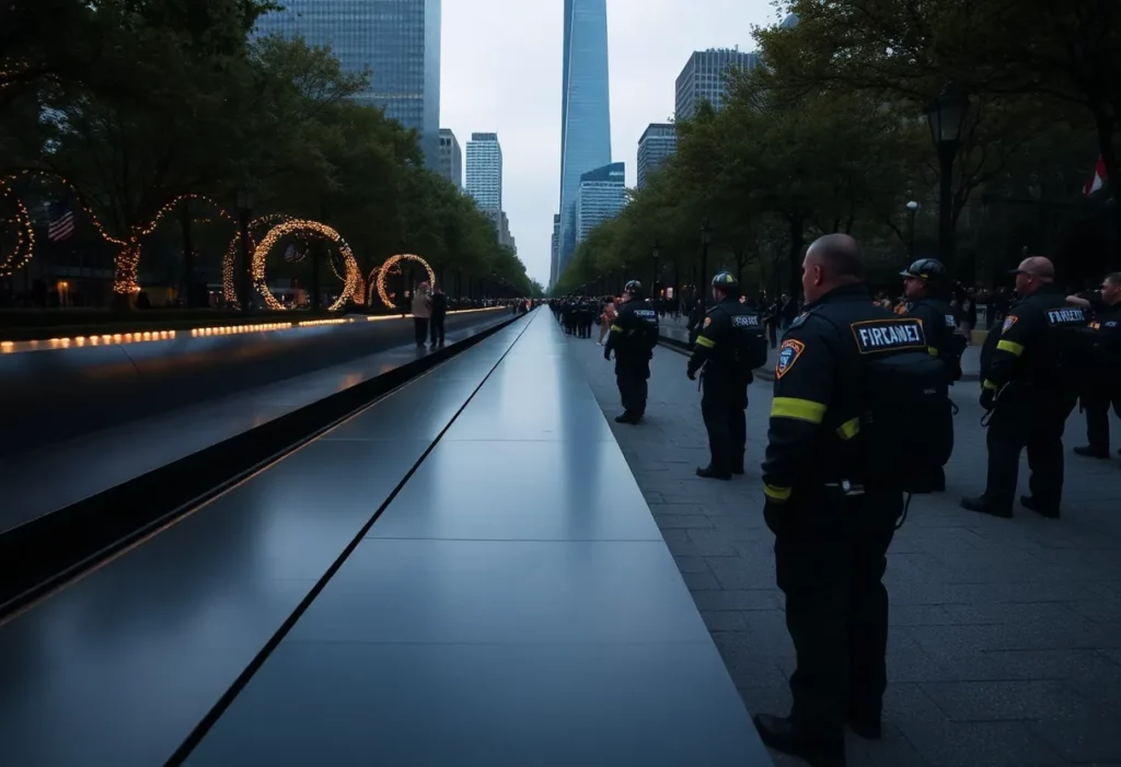 Somber memorial for 9/11 first responders illustrating resilience and remembrance.