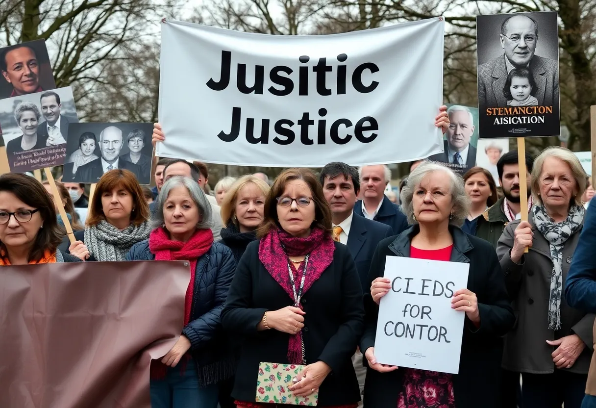 Community gathering for justice for victims of asbestos-related diseases.