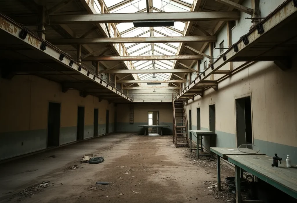 An old military barracks showing signs of wear that may contain asbestos materials.