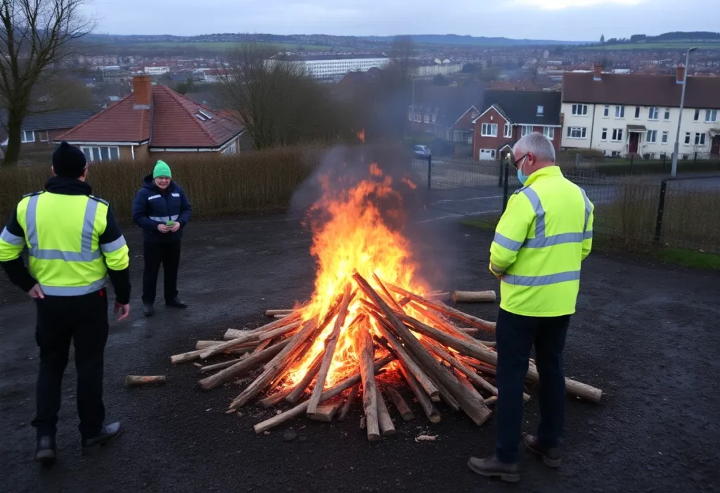 Bonfire site in Northern Ireland with safety concerns about asbestos.