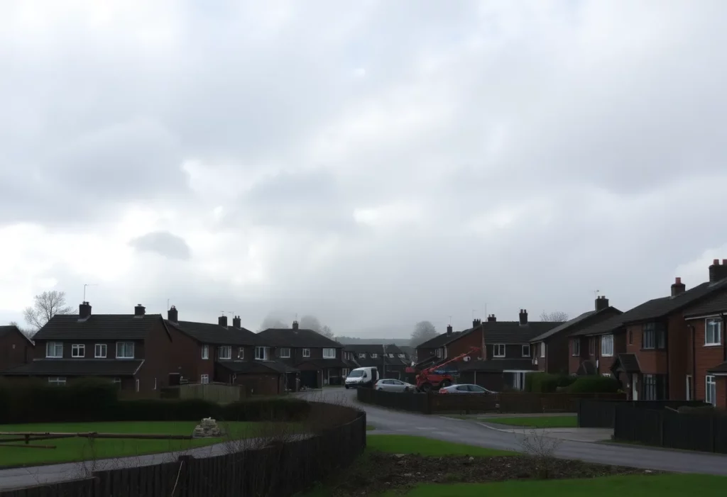 Construction site in Cleckheaton with dust clouds
