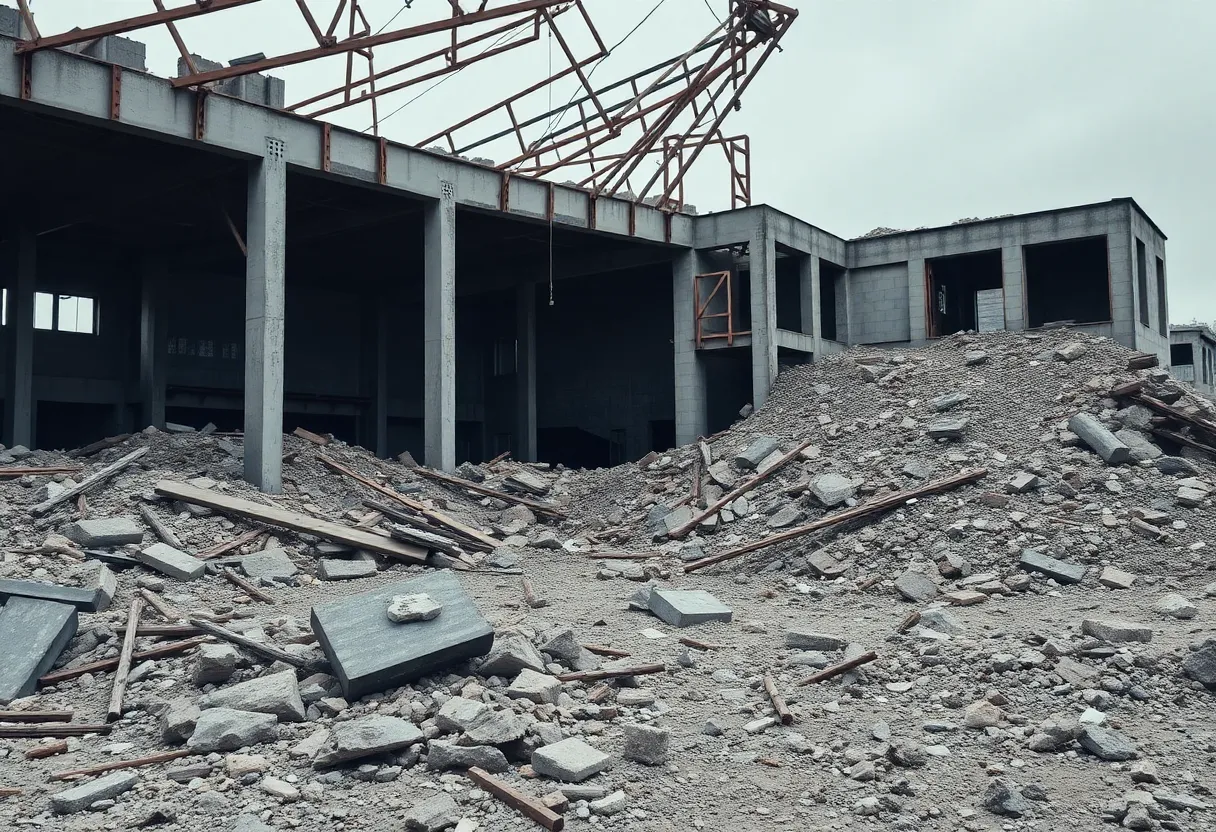 Abandoned demolition site highlighting safety concerns related to asbestos.