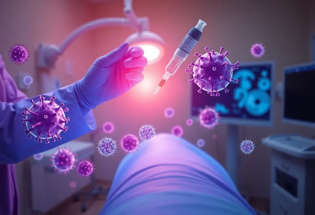 A healthcare professional representing immunotherapy treatment in a clinical setting for mesothelioma.