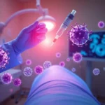 A healthcare professional representing immunotherapy treatment in a clinical setting for mesothelioma.
